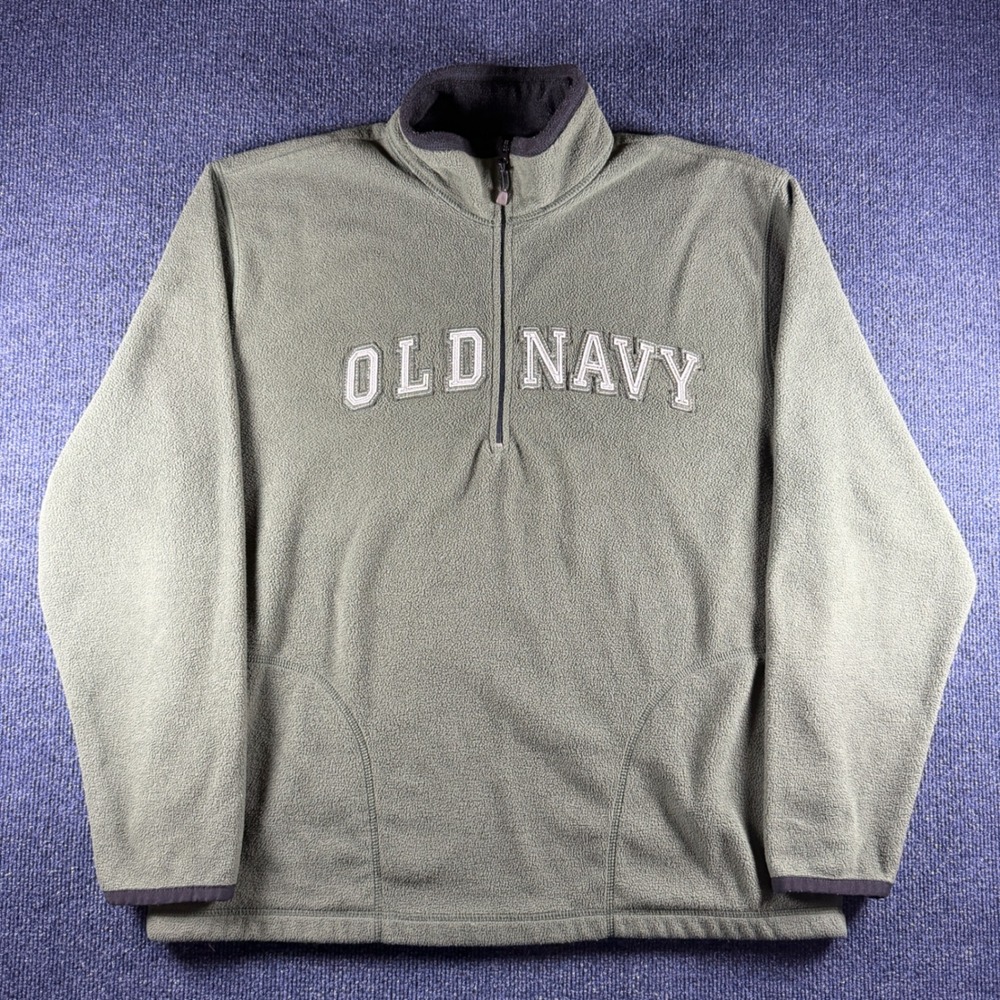 Old Navy Quarter Zip Fleece Pullover Mens L 23in Pit Olive Green Casual
